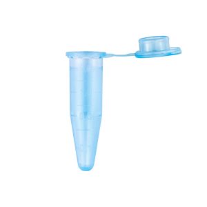 Conical Bottom Microcentrifuge Tubes with Caps . 1.5 mL, Polypropylene Co-Polymer, Blue