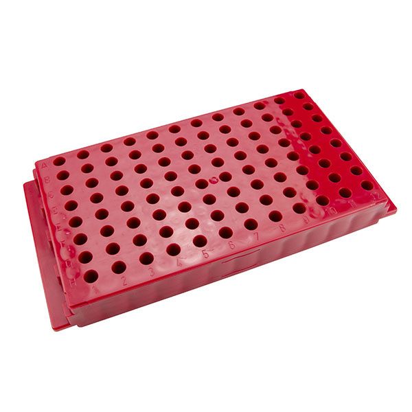 Microcentrifuge Tube Rack. 96 Places, Reversible, Polypropylene, Red