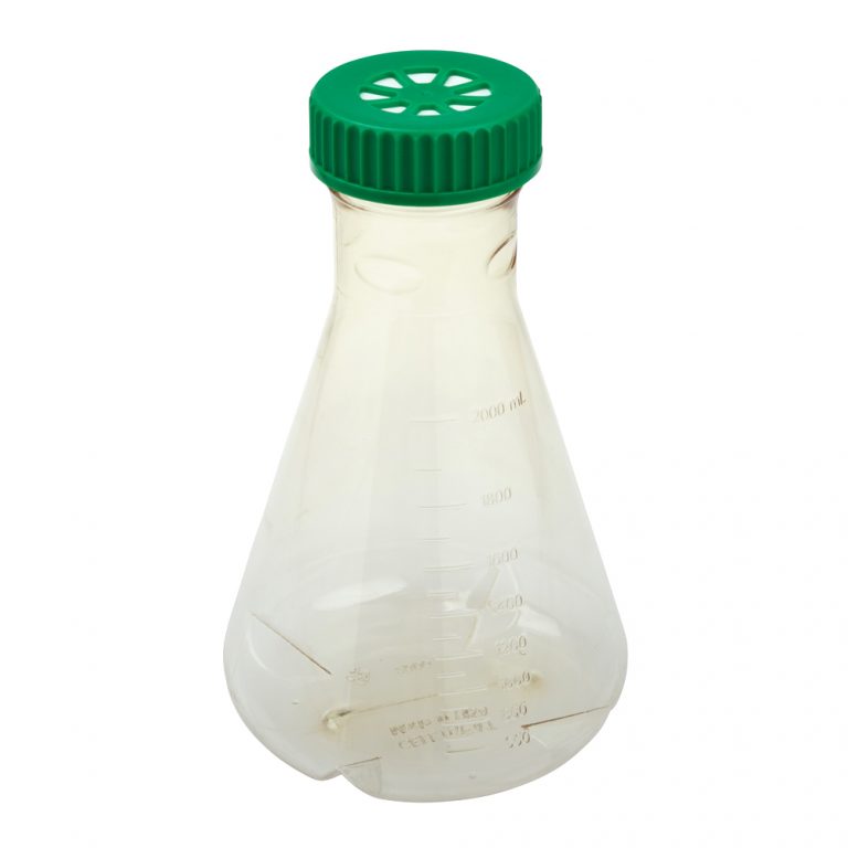 2L Erlenmeyer Flask, Vent Cap, Baffled Bottom, Polycarbonate, Sterile