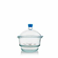 Borosil Desiccator with cover and Porcelain plate plastic knob 200 mm borosilicate glass