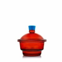 Borosil   Amber Glass Desiccator with Porcelain Plate and Borosilicate Lid with Plastic Knob, 150 mm D