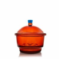 Borosil  Amber Glass Desiccator with Porcelain Plate and Borosilicate Lid with Plastic Knob, 250 mm D