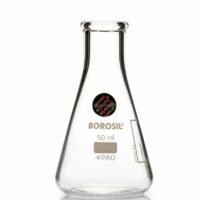 Borosil  Flasks, Erlenmeyer, Narrow Mouth, Ground Glass w/ Stoppers, 50mL, 19/26