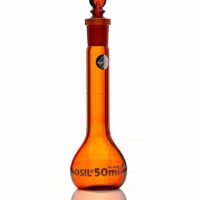 Borosil Flasks, Volumetric, Class A, WM, Amber, Glass St., 50mL, 14/23, Bat. Cert