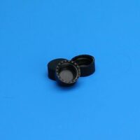 9mm Solid Top R.A.M. , Ribbed Black Polypropylene Cap, PTFE Lined