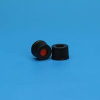 8-425mm Black Open Hole Polypropylene Closure, PTFE/Red Rubber Septa, 0.040"