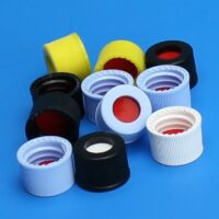 10-425mm Black Open Hole Polypropylene Closure, Red PTFE/Silicone Septa, 0.040" with Slit