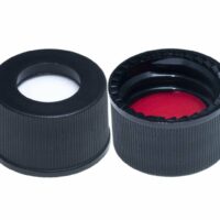 13-425mm Black Open Hole Polypropylene Closure, Red PTFE/Silicone Septa, 0.065"
