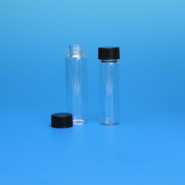 2 Dram, 17x60mm Vial, 15-425mm Thread, Black Polypropylene Solid Top Cap, PTFE/F217 Lined