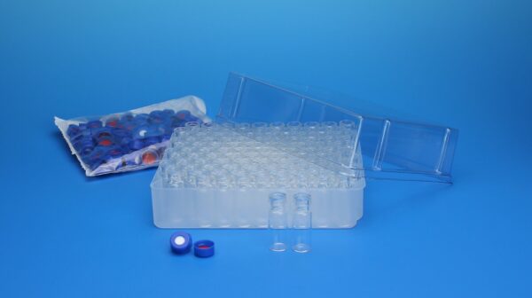 Convenience Pack - 2.0mL Clear R.A.M. Vial, 12x32mm, 9mm Thread, Ribbed Cap, Royal Blue, PTFE/Silicone Lined