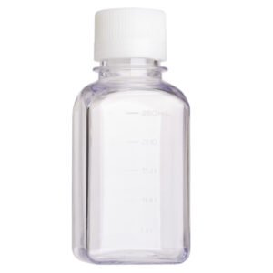 250mL Square Media Bottle (PETG), Tamper Evident, Bulk, Sterile