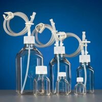 250mL PETG Square Storage Bottle Transfer Cap, TPE Tube (60cm 1/8" ID 1/4" OD), Female Luer Lock Connector with Luer Plug, Vent Filter (0.22 um -24mm), without Bottle, Sterile, 1/pk, 10/cs